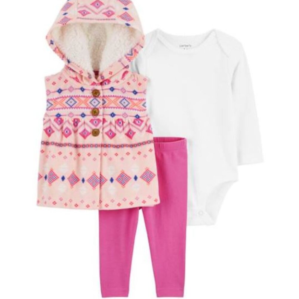 NWT Carter's Baby Girl 3 Piece Fleece Vest Set with leggings